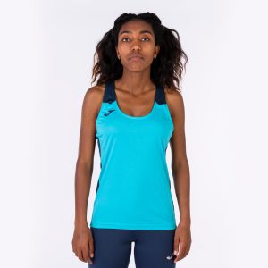 Fluorescent Turquoise Navy Blue Record Ii Tank Top