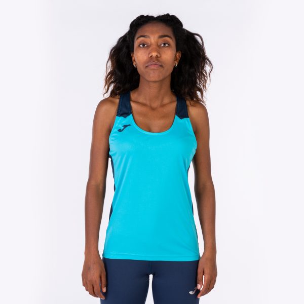Fluorescent Turquoise Navy Blue Record Ii Tank Top
