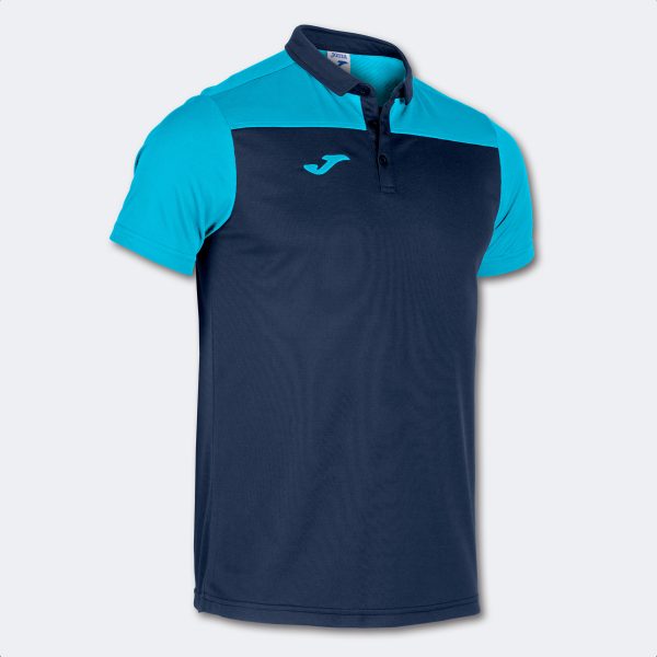 Navy Blue Fluorescent Turquoise Combi Polo Shirt S/S